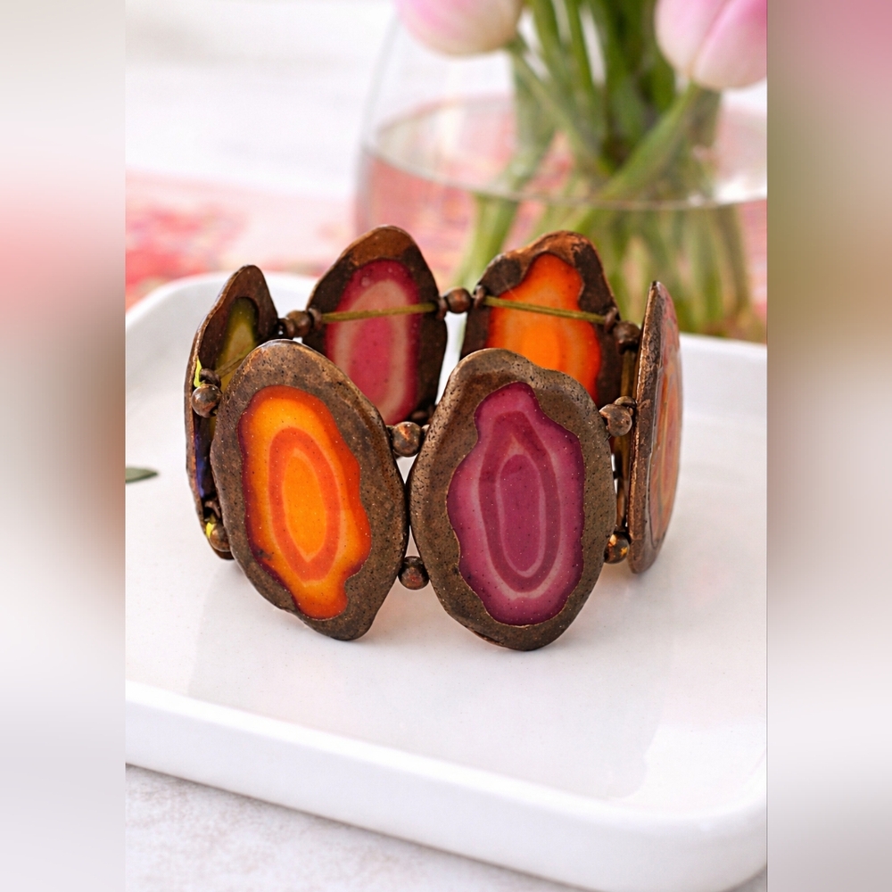 Heavy hand made rustic multicolored bracelet